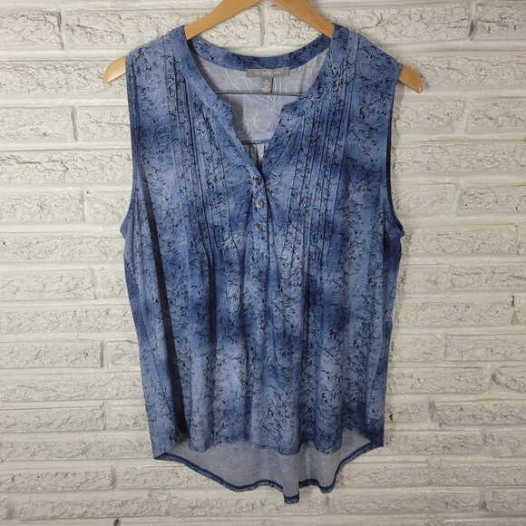 NY Collection Womens Top XL Sleeveless Blue Floral Embroidered Pintucked FLO218E - Picture 1 of 9